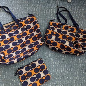 Coach XL Weekender Tote Bag & Makeup Cosmetic Pouch Orange And Blue Bundle